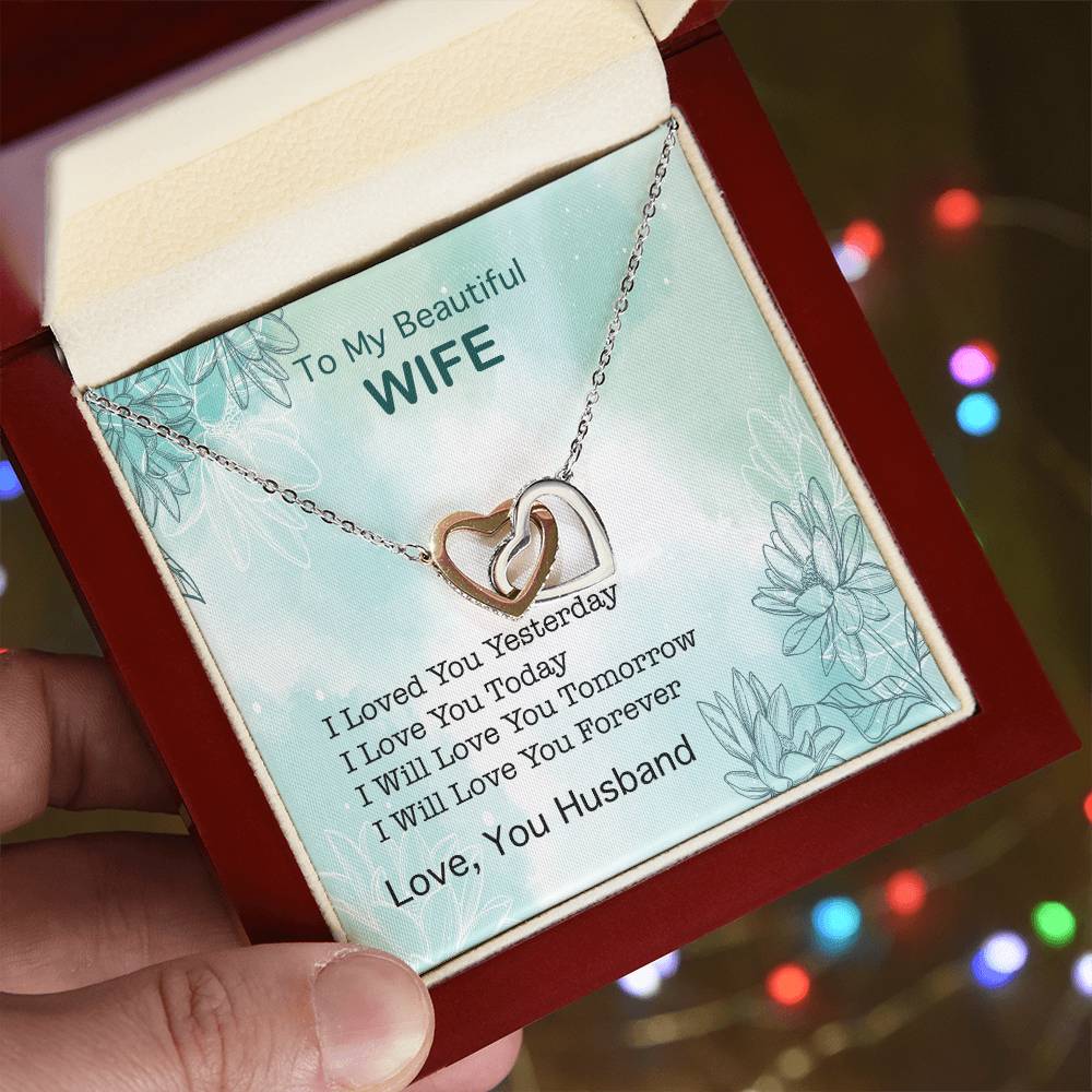 To My Beautiful Wife Interlocking Hearts Necklace