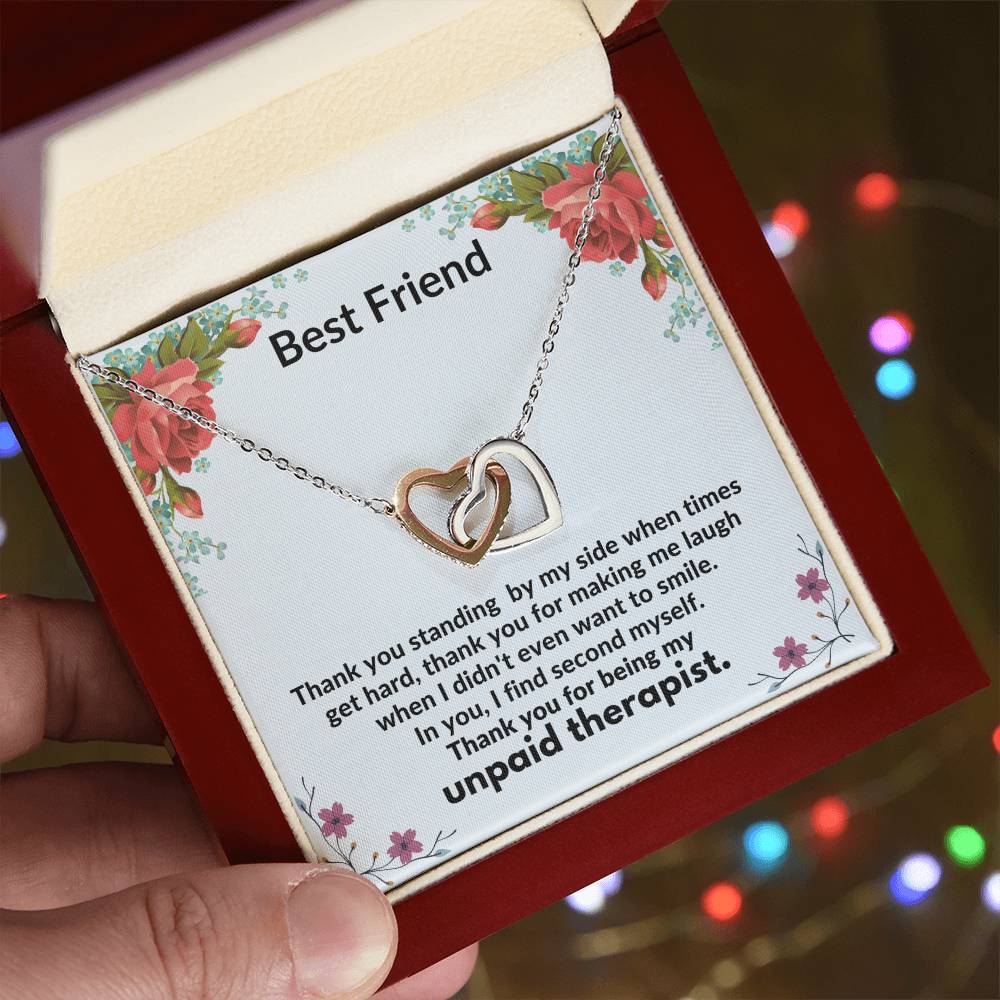 Best Friend - Thank You For Being My Unpaid Therapist - Necklace Interlocking Hearts Necklace