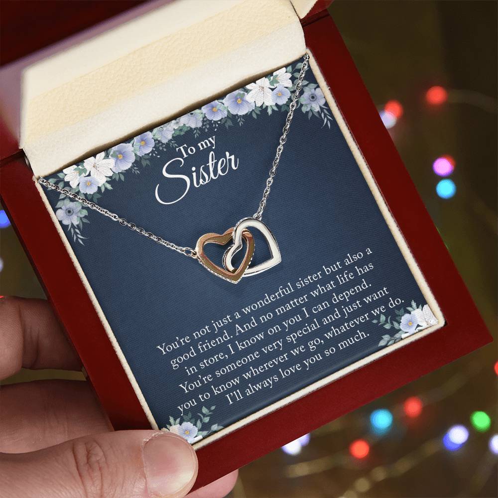 Necklace Sister’S Best Christmas Gift Birthday Gift For Sister To My Little Sister Present For Teenage Sister Gift For Sis Interlocking Hearts Necklace