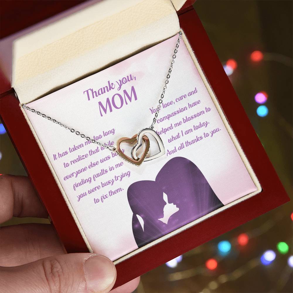 To My Mom - Helped Me Blossom Interlocking Hearts Necklace