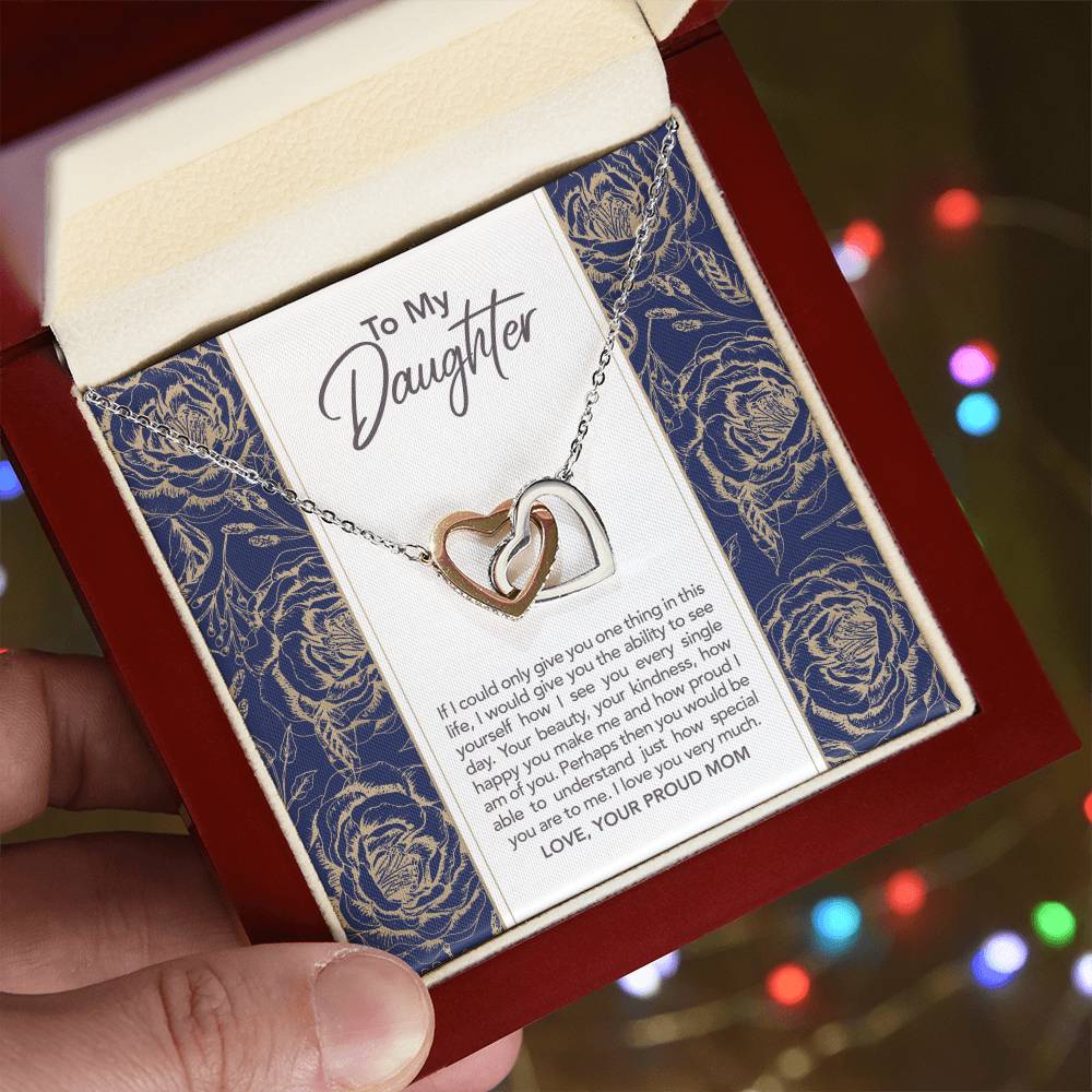 To My Dearest Daughter Proud Mom Proud Mama Mother And Daughter Gift Gift From Mother To Daughter Bond Relationship Interlocking Heart Necklace Interlocking Hearts Necklace
