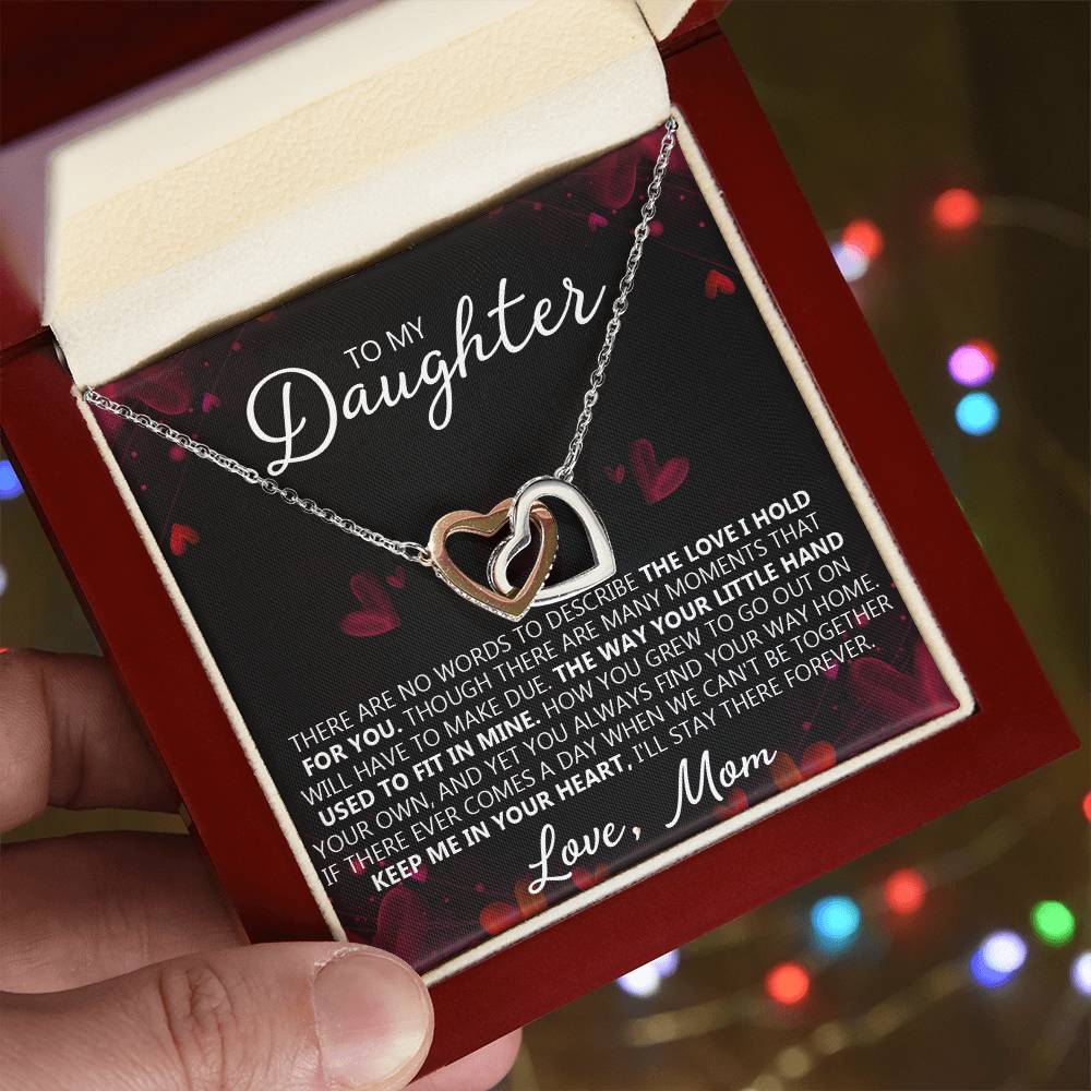 To My Daughter - You Are My Heart - Unique Heart Bonding Necklace Gift Set Interlocking Hearts Necklace