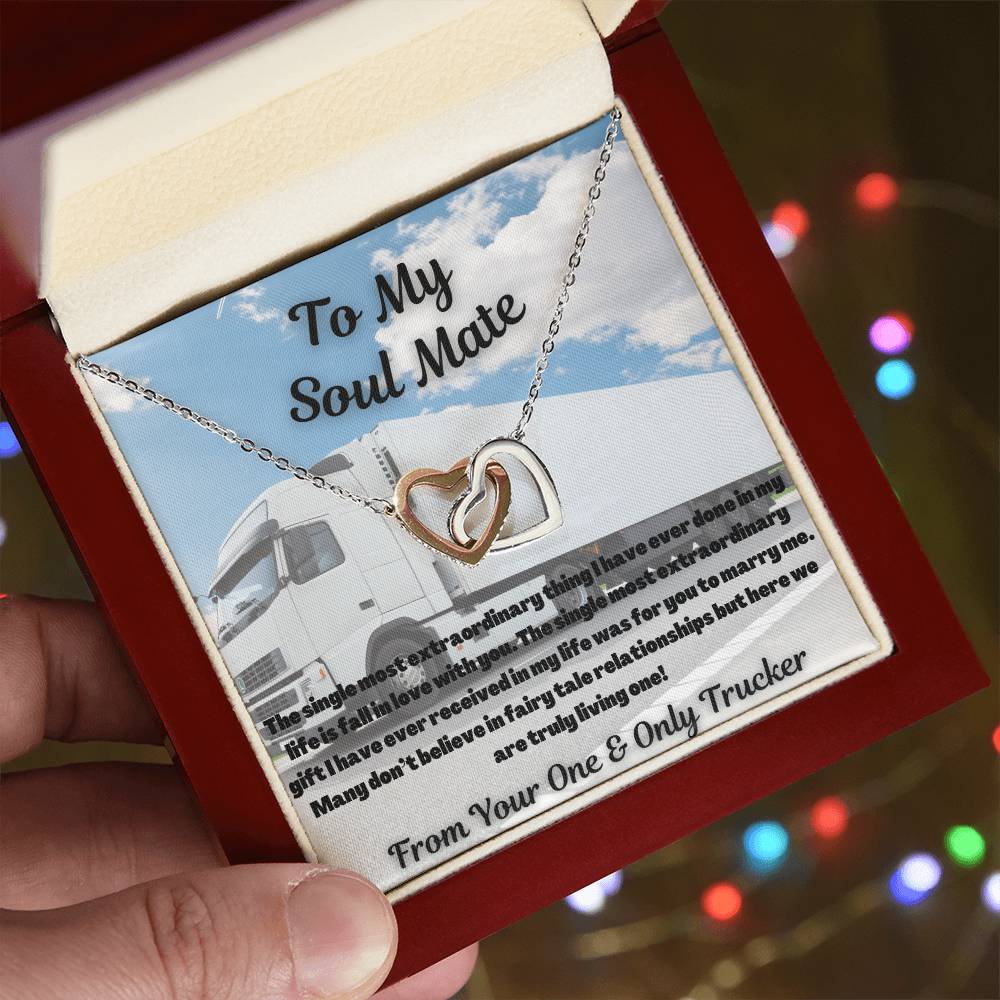 To My Soul Mate From Your One & Only Trucker Interlocking Hearts Necklace