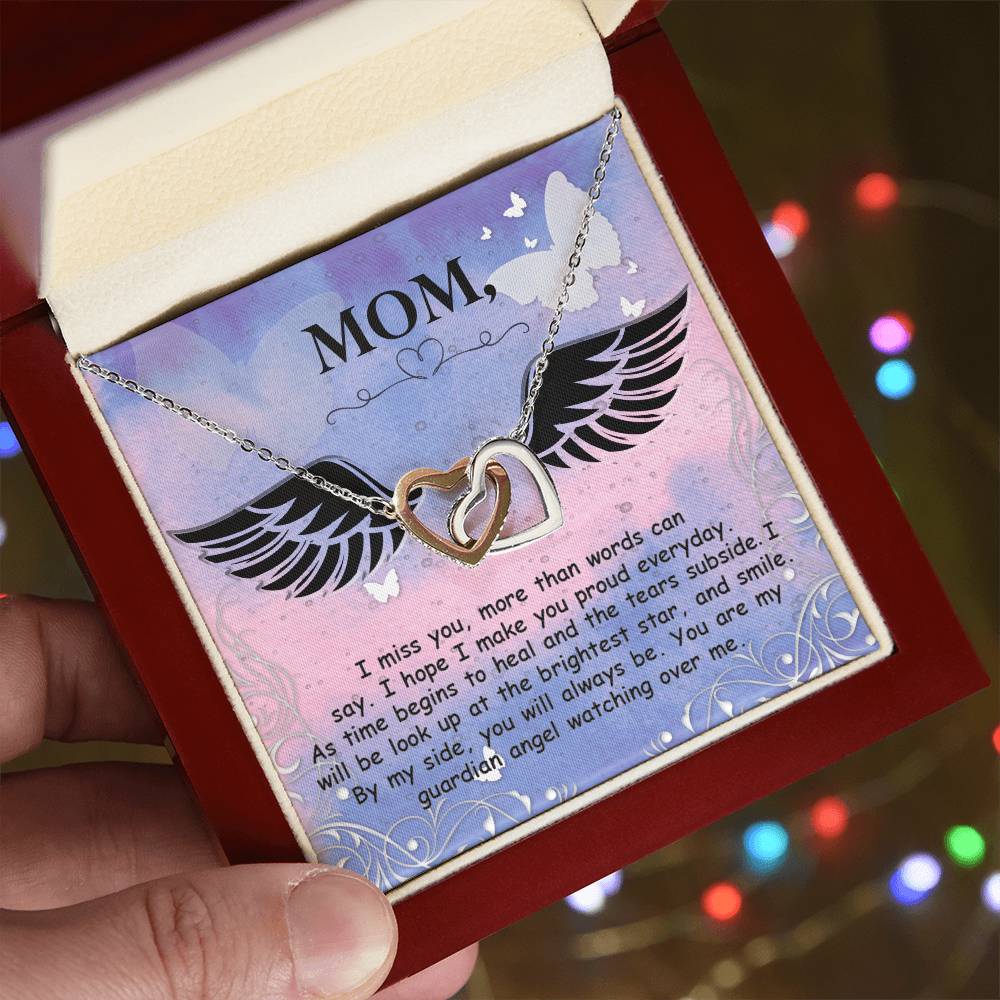 Mom - I Miss You More Than Words Can Say - Interlocking Heart Necklace Interlocking Hearts Necklace
