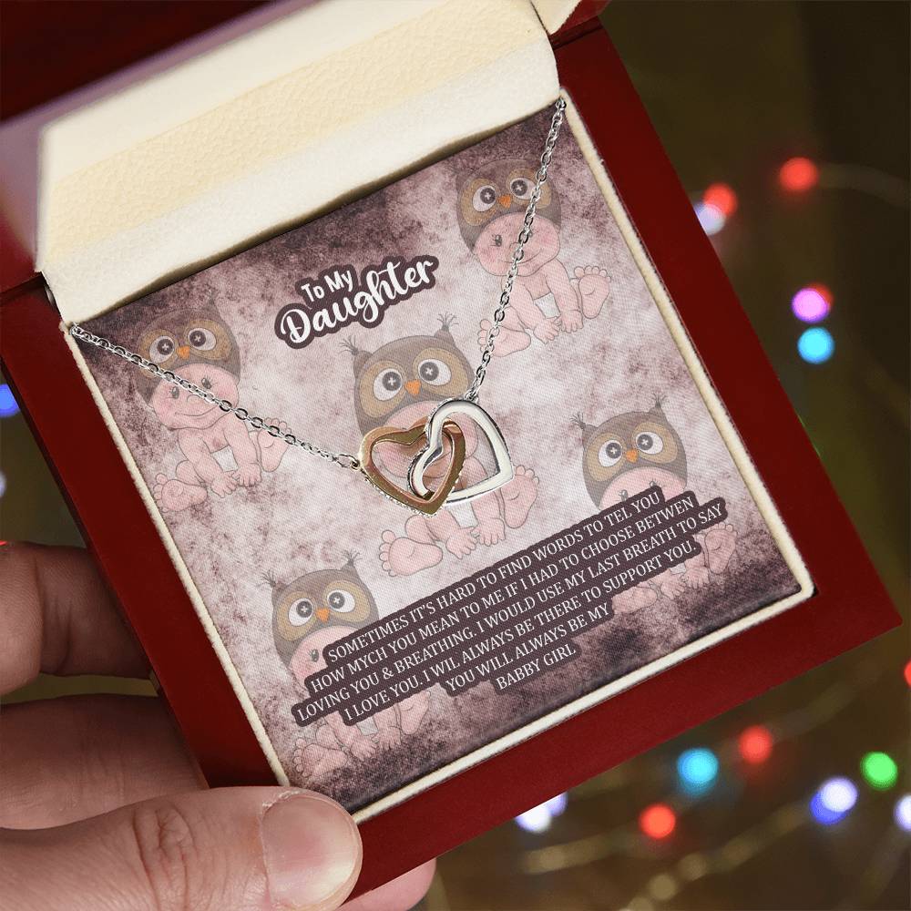To My Daughter Sometimes It'S Heard To Find Words Interlocking Hearts Necklace