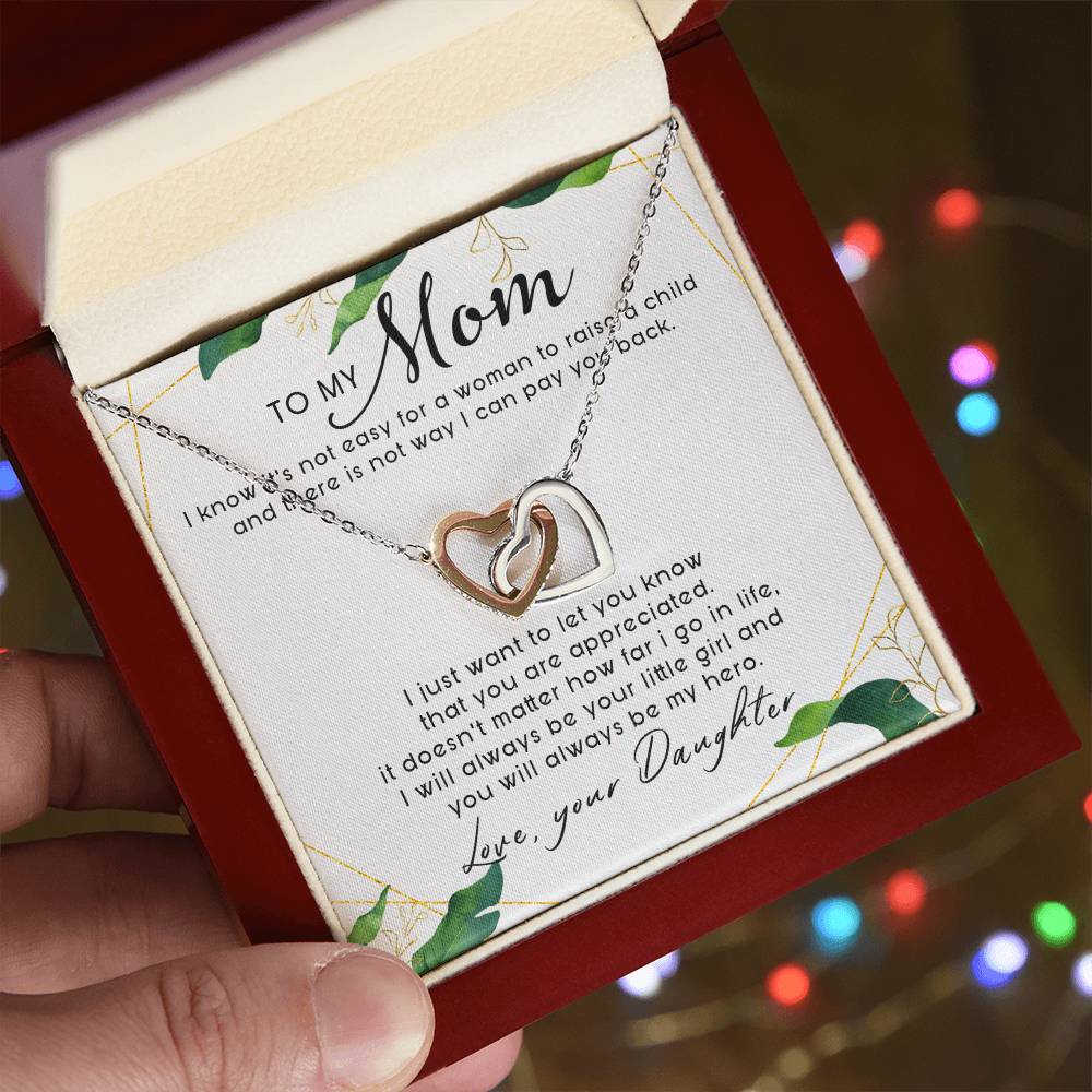 To My Mom Interlocking Hearts Necklace Message Card