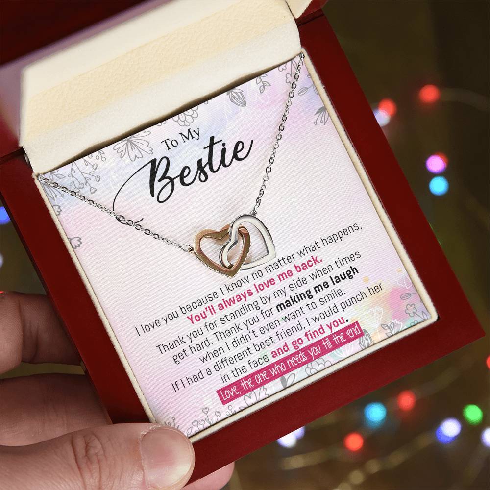To My Bestie - From The One Who Needs You Till The End Interlocking Hearts Necklace