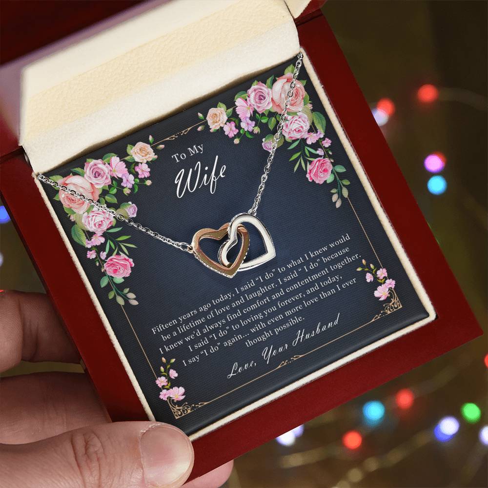To My Wife 15Th Wedding Anniversary Interlocked Hearts Necklace Interlocking Hearts Necklace