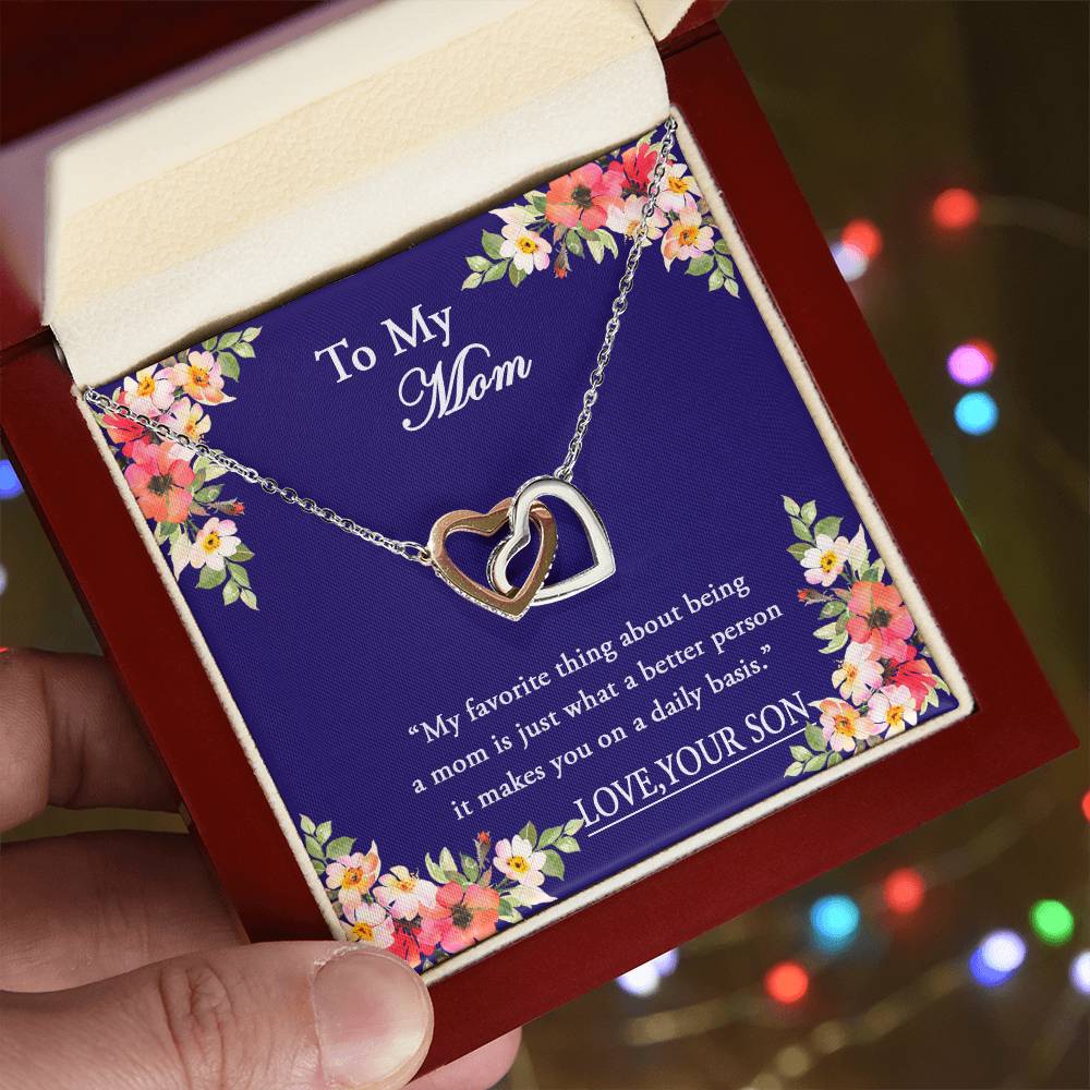 To My Mom I Will Always Be There Dragonfly Necklace Gift For Mom From Son Birthday Mother'S Day Christmas Present Interlocking Hearts Necklace