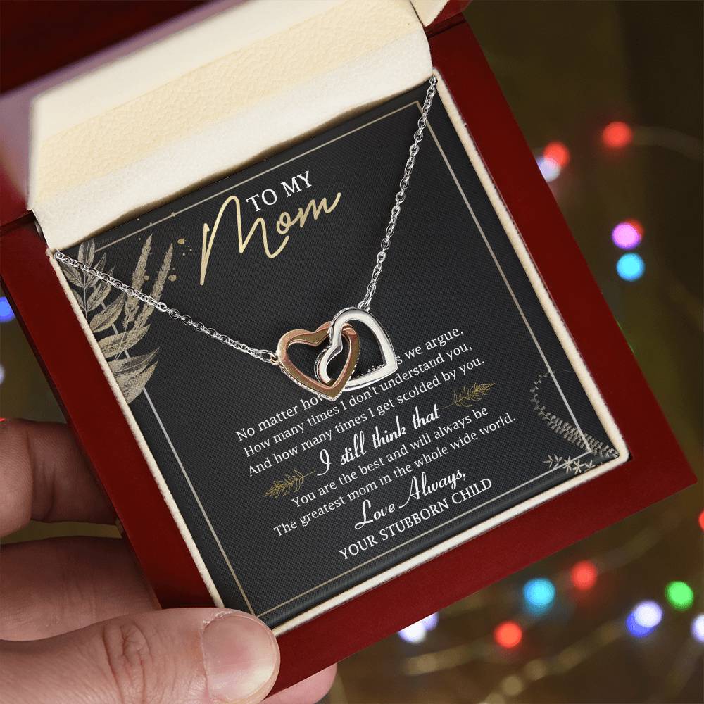 To My Mom Interlocking Hearts Necklace Message Card
