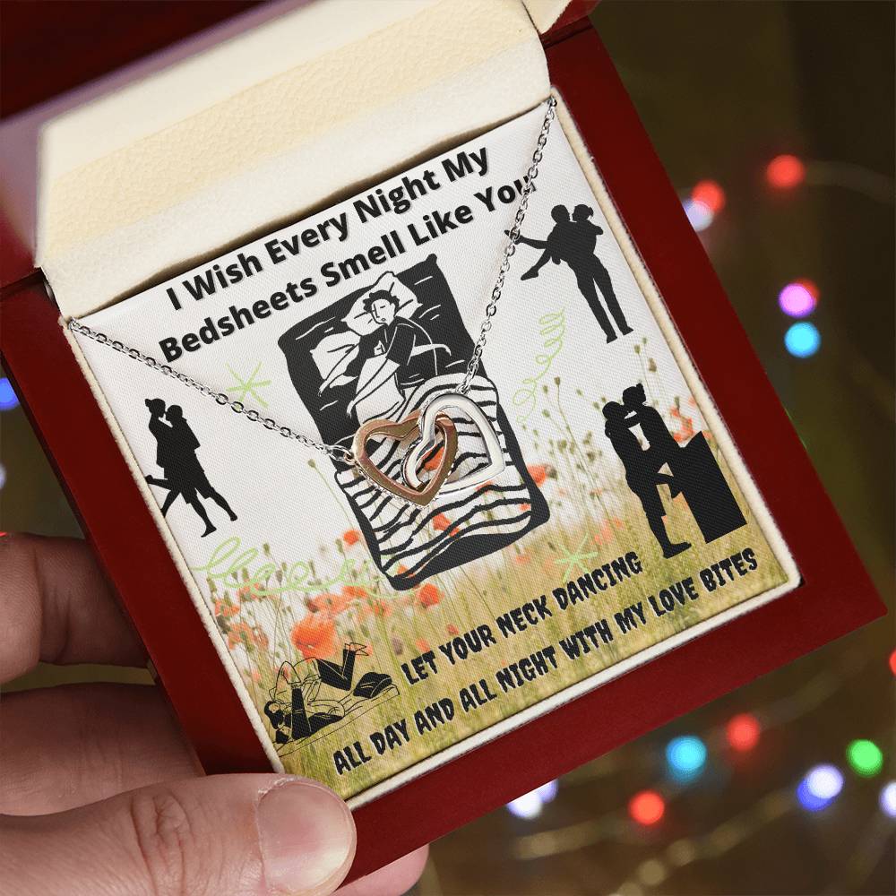 I Wish Every Night My Bedsheets Smell Like You - Gift For Future Wife Interlocking Hearts Necklace