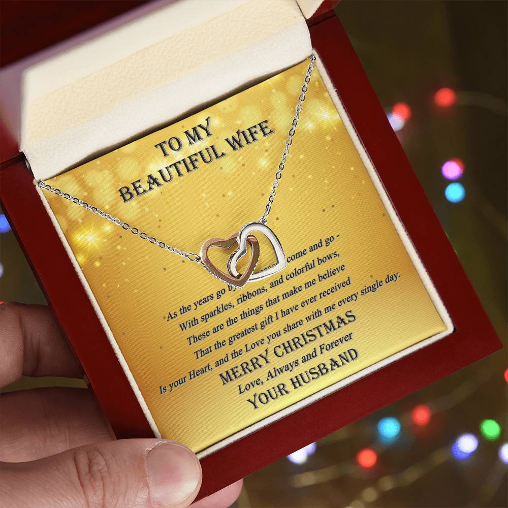 To My Beautiful Wife - Always And Forever - Interlocking Hearts - Merry Christmas Interlocking Hearts Necklace