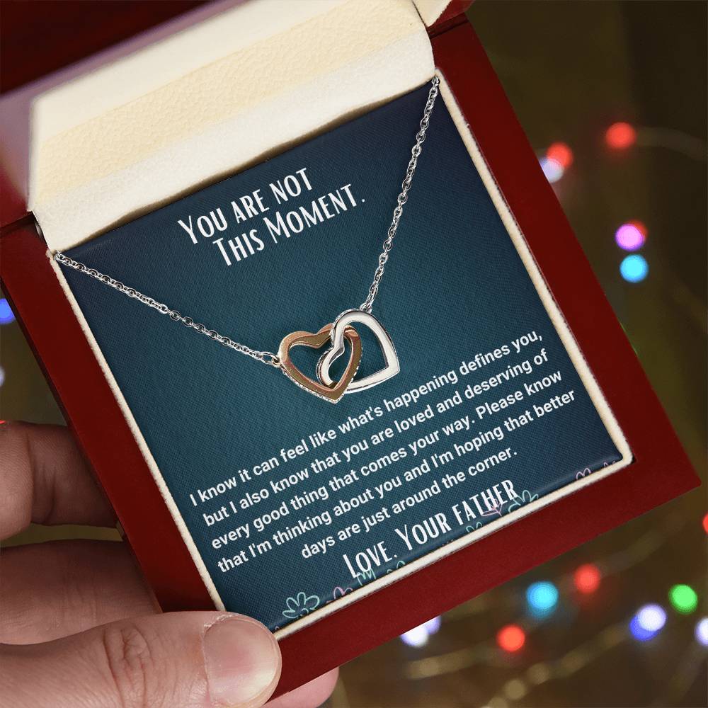 Interlocked Necklace You Are Not This Moment Encouragement Message Card Interlocking Hearts Necklace