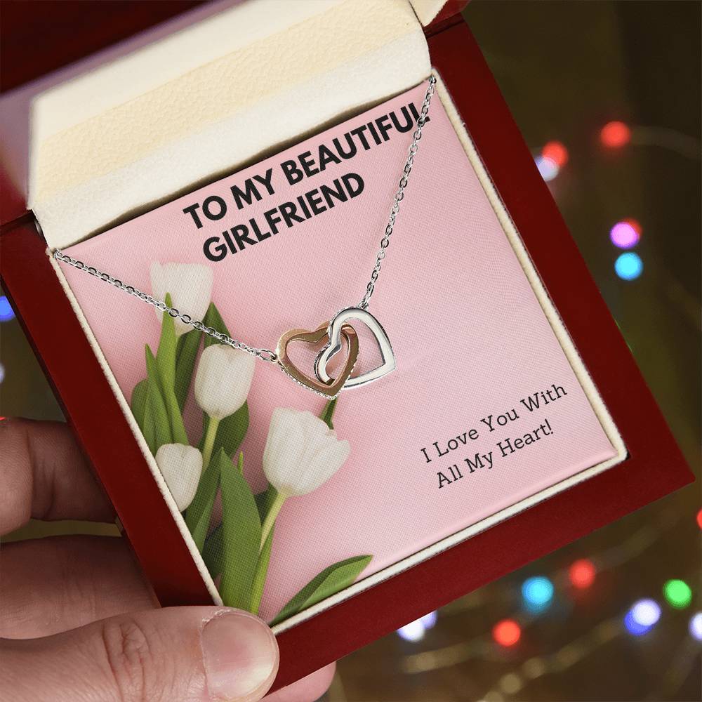 To My Beautiful Girlfriend Double Hearts Necklace Interlocking Hearts Necklace