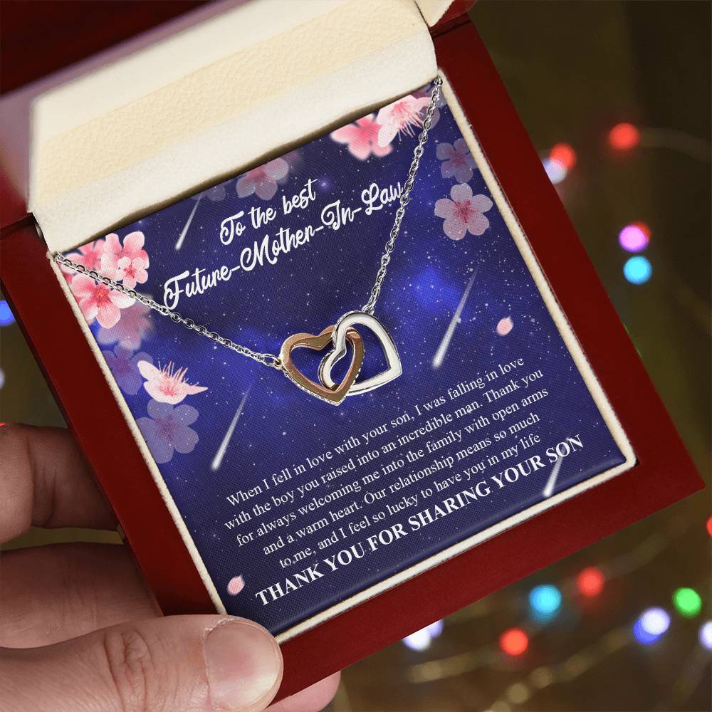 To My Future Mother-In-Law - Thank You For Always Welcoming Me Into The Family With Open Arms And A Warm Heart Interlocking Hearts Necklace