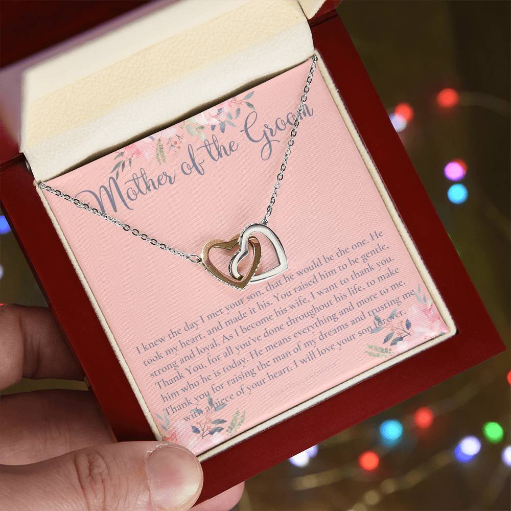 Mother Of The Groom Gift Necklace Wedding Gift Bridal Party Rehearsal Dinner Man Of My Dreams Parent Of Groom Mother In Law Gift Interlocking Hearts Necklace
