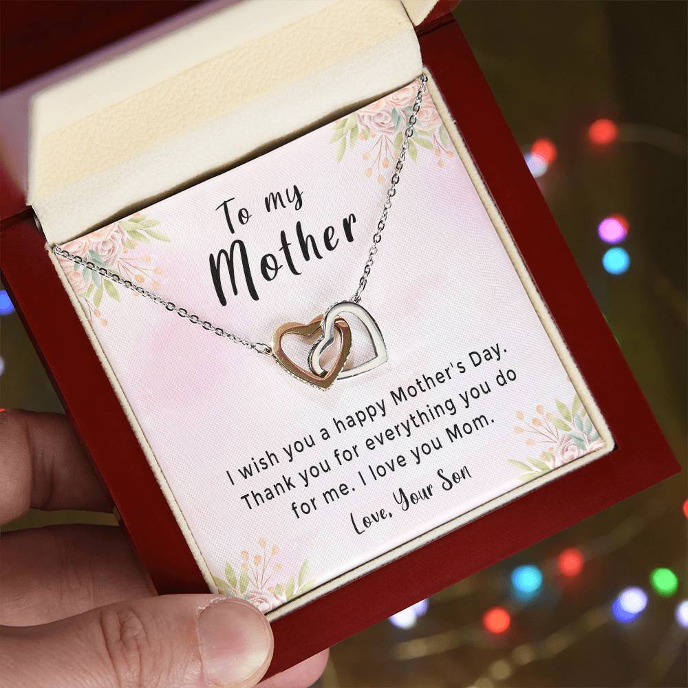'Thank You For Everything You Do' Necklace Plus Message Card - Amazing Mother'S Day Gift Idea From Son Interlocking Hearts Necklace