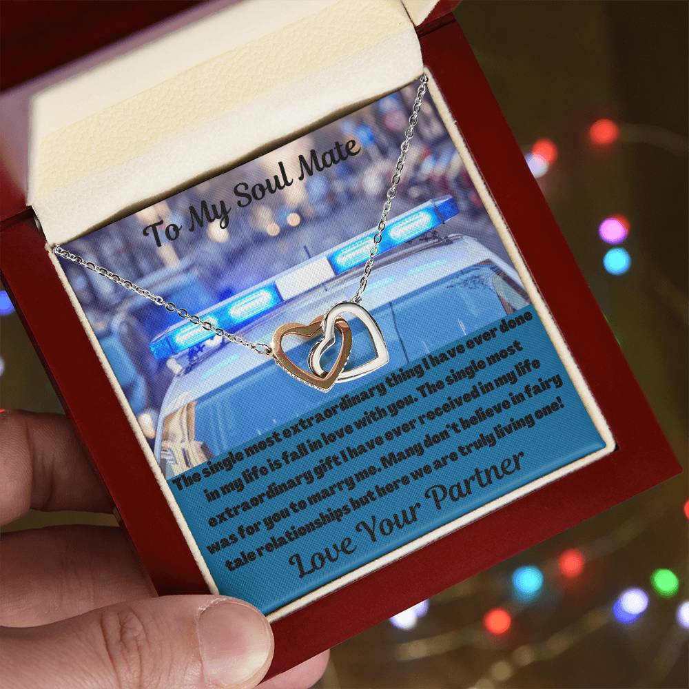To My Soul Mate Police Partner Interlocking Hearts Necklace