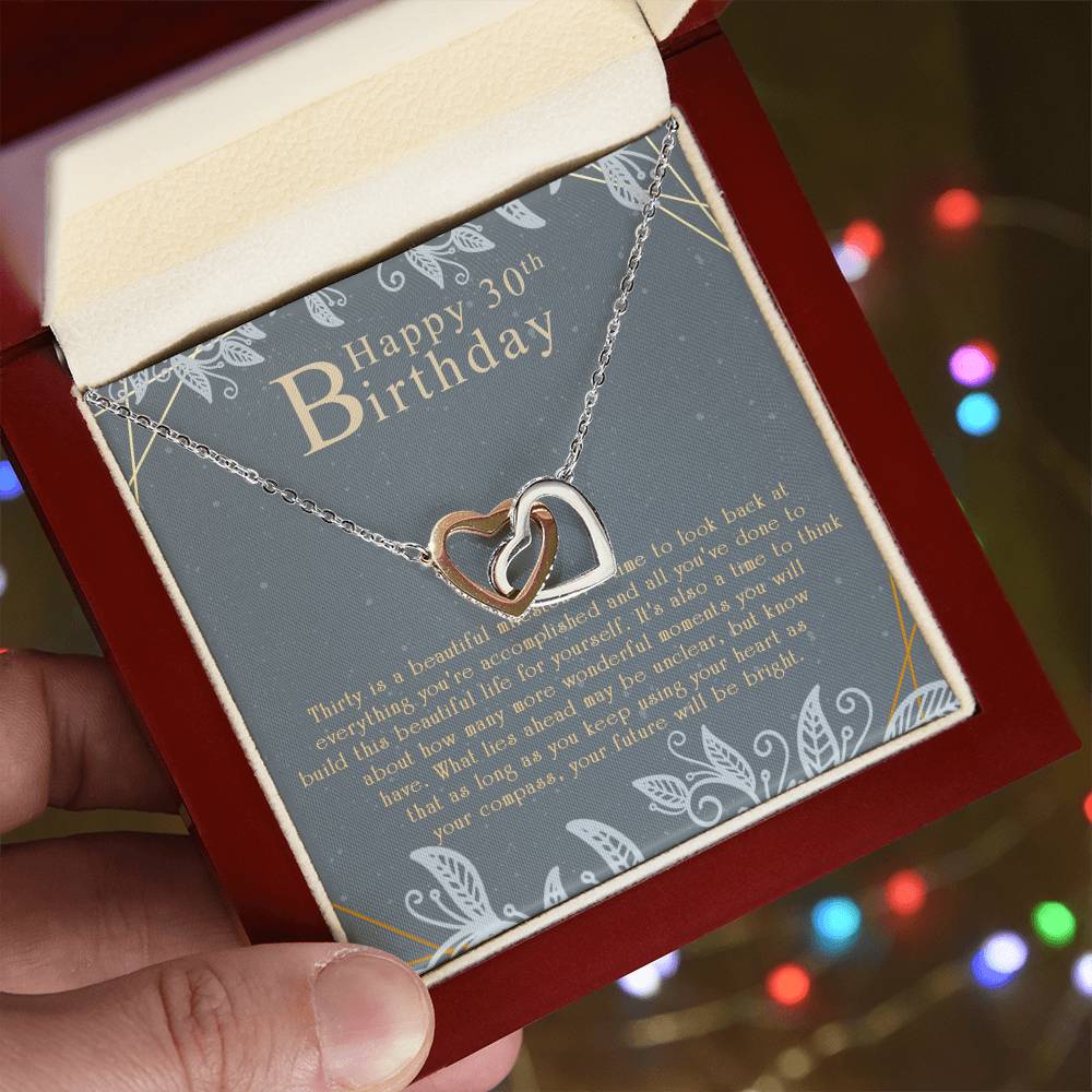 Happy 30Th Birthday Interlocking Hearts Necklace Message Card