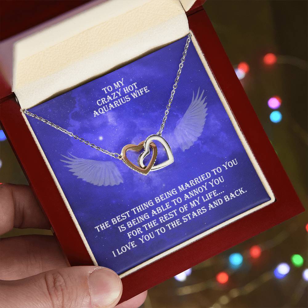 Hot Aquarius Wife Interlocked Hearts Necklace With Personal Message Card And Jewelry Box. Interlocking Hearts Necklace