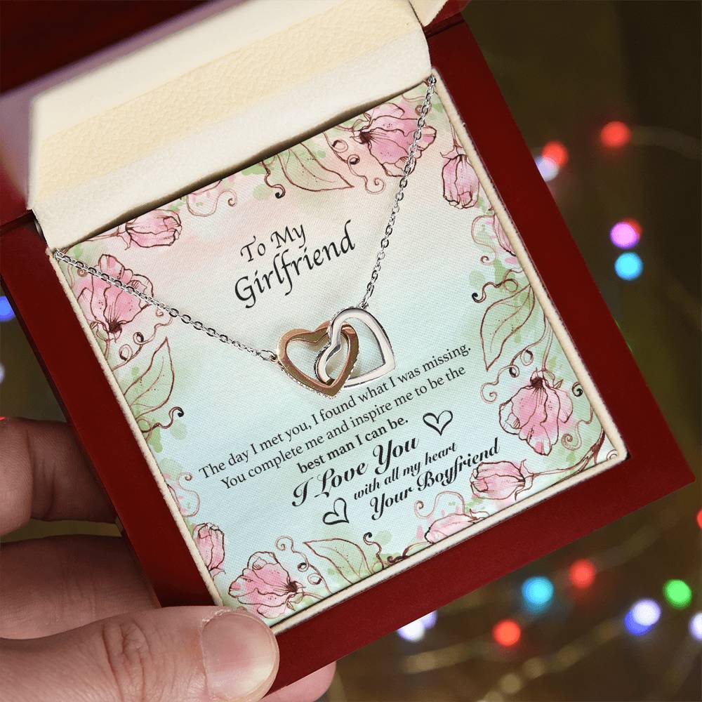 To My Girlfriend - You Complete Me - Hearts Necklace Interlocking Hearts Necklace
