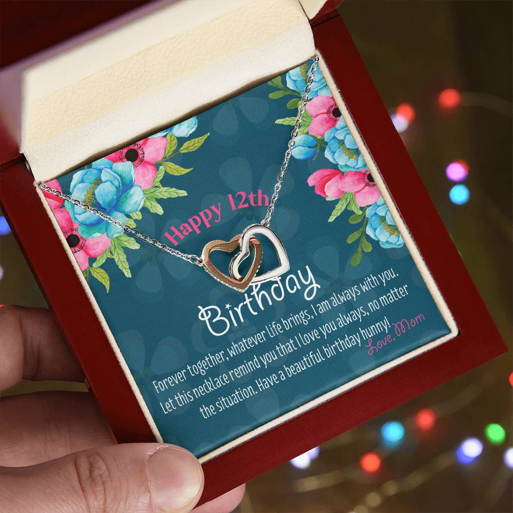 12Th Birthday Gift To Daughter From Mom Heart Birthday Necklace Daughter Turning 12 Gift From Mother Interlocking Hearts Necklace