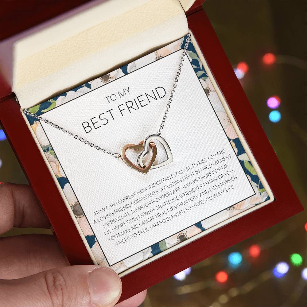 Best Friend Necklace - Bff Gift Jewelry Friends Forever Presents Heartfelt Card & Jewelry Gift For Birthday Holidays And More Interlocking Hearts Necklace