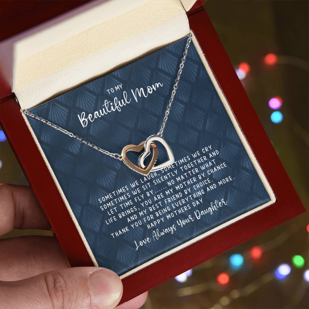 Mothers Day Best Friend - Interlocking Hearts Blue - Love Daughter Interlocking Hearts Necklace