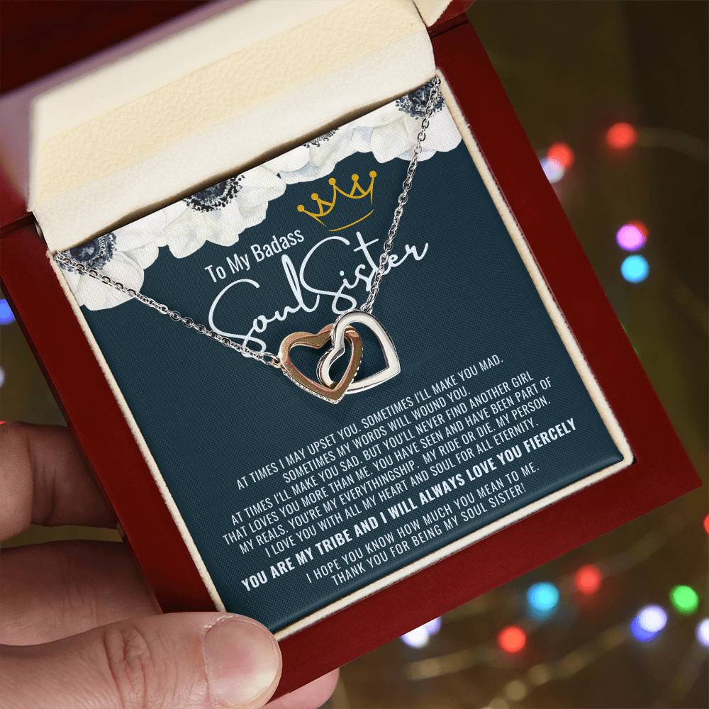 To My Badass Soul Sister Necklace Soul Sister Necklace Remember Whose Bestie You Are And Straighten Your Crown Interlocking Hearts Necklace