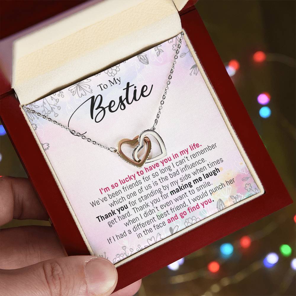 To My Bestie - I'M So Lucky To Have You In My Life Interlocking Hearts Necklace