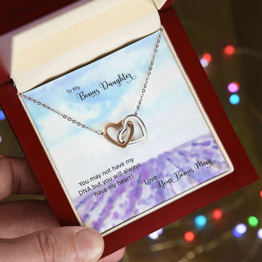 Bonus Daughter From Bonus Mom No Dna But You Have My Heart Interlocking Hearts Necklace