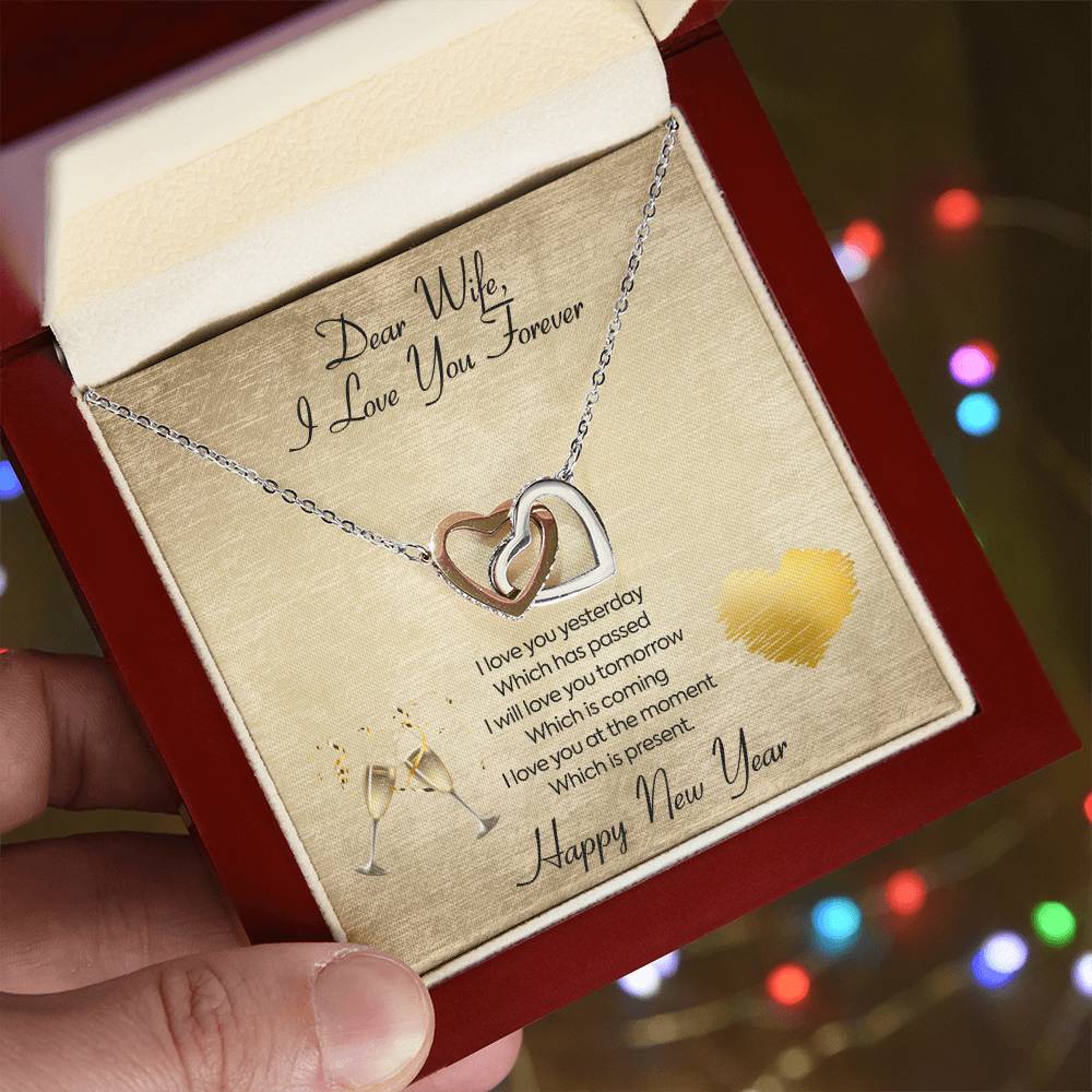 To My Wife Necklace -I Will Love You Forever Interlocking Hearts Necklace