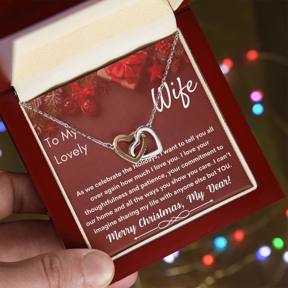 To My Lovely Wife - Merry Christmas - Necklace Interlocking Hearts Necklace