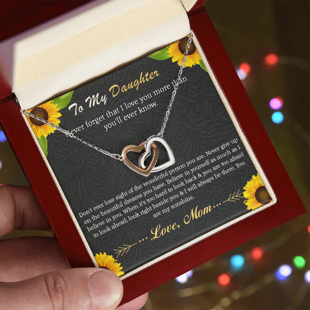 To My Daughter - Never Forget That I Love You More Than You'Ll Ever Know Interlocking Hearts Necklace