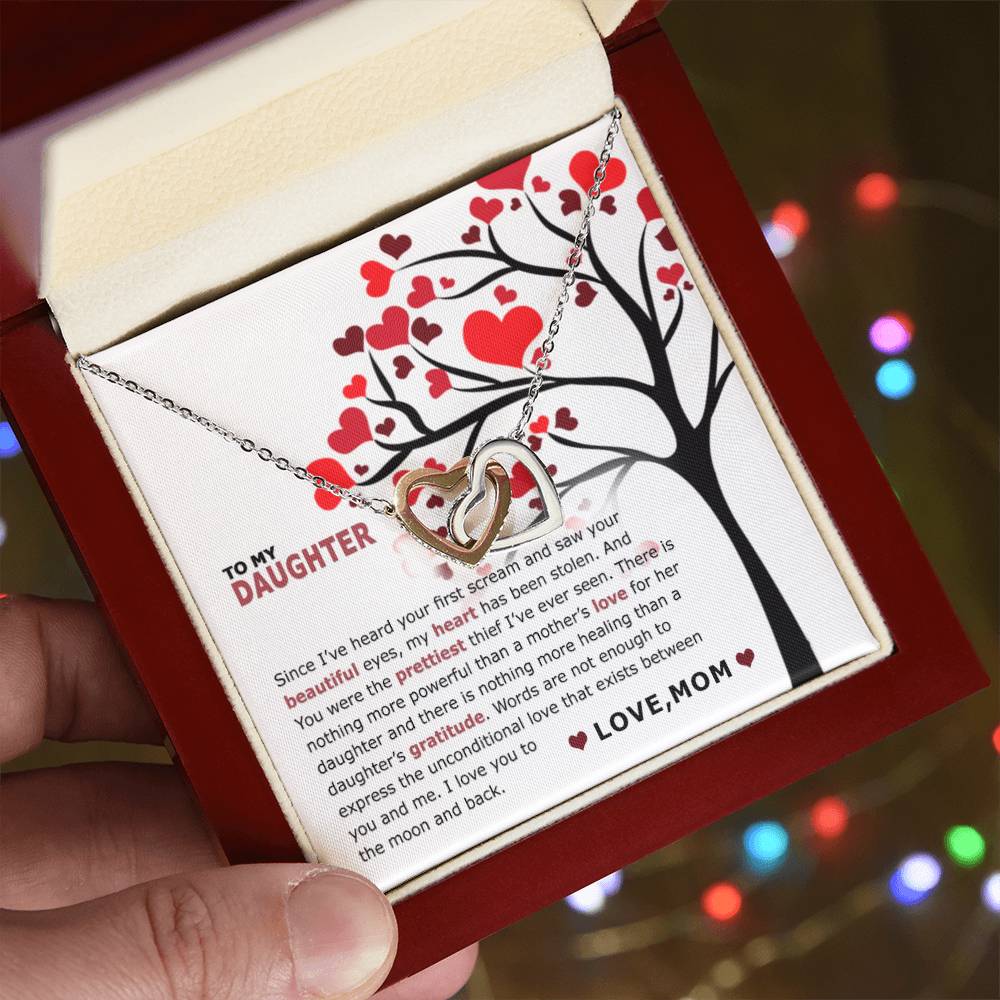 To My Daughter - I Saw Your Beautiful Eyes - Necklace Interlocking Hearts Necklace