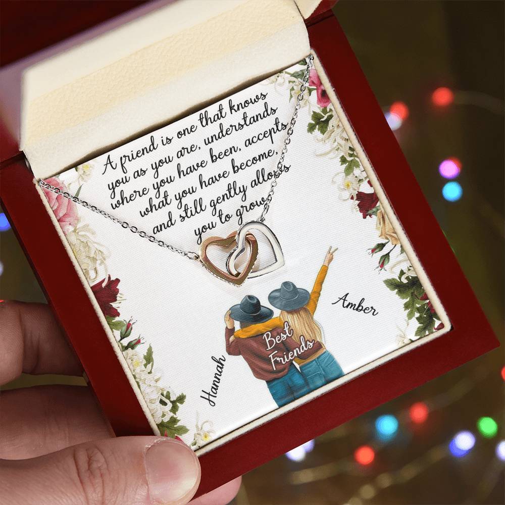 Best Friend Gift Necklace Interlocking Hearts Necklace Gift For Best Friend Birthday Gift For Friend Bff Necklace Gift Custom Name Card