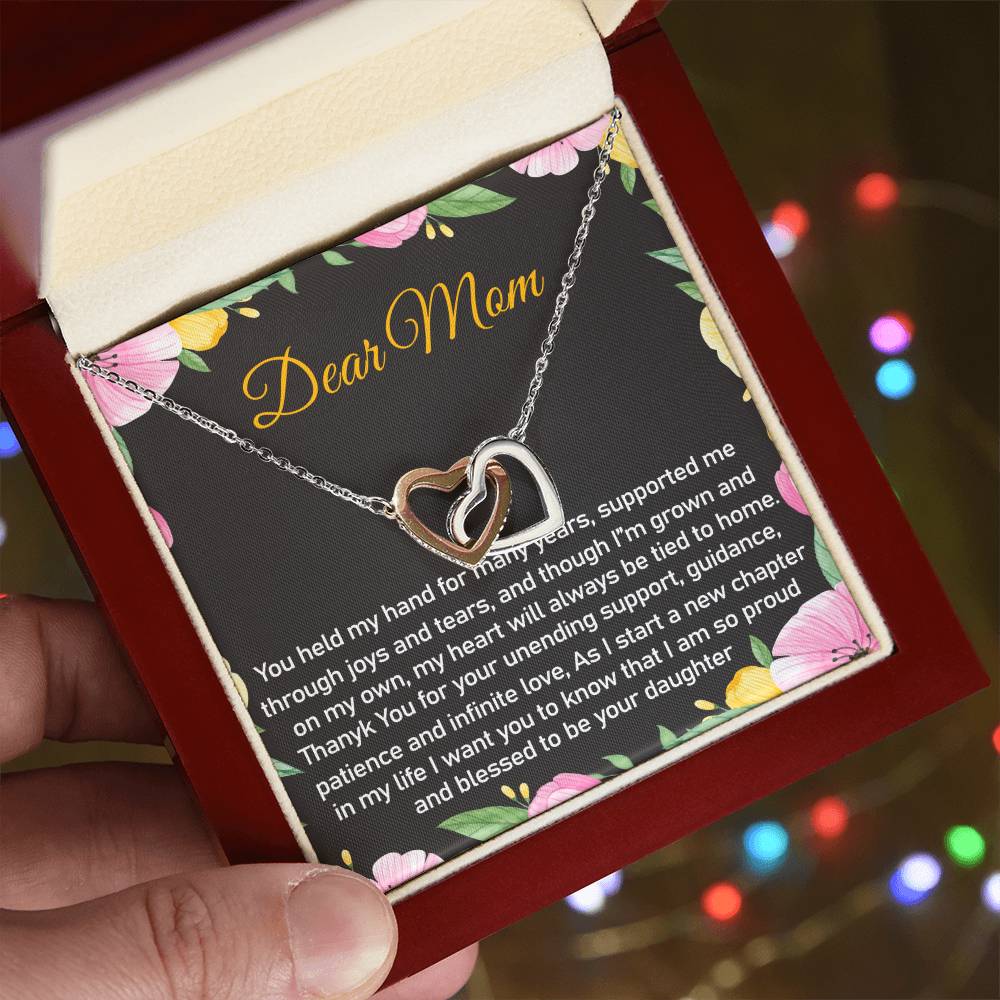 Dear Mom Thank You Blessed Daughter Interlocking Hearts Necklace