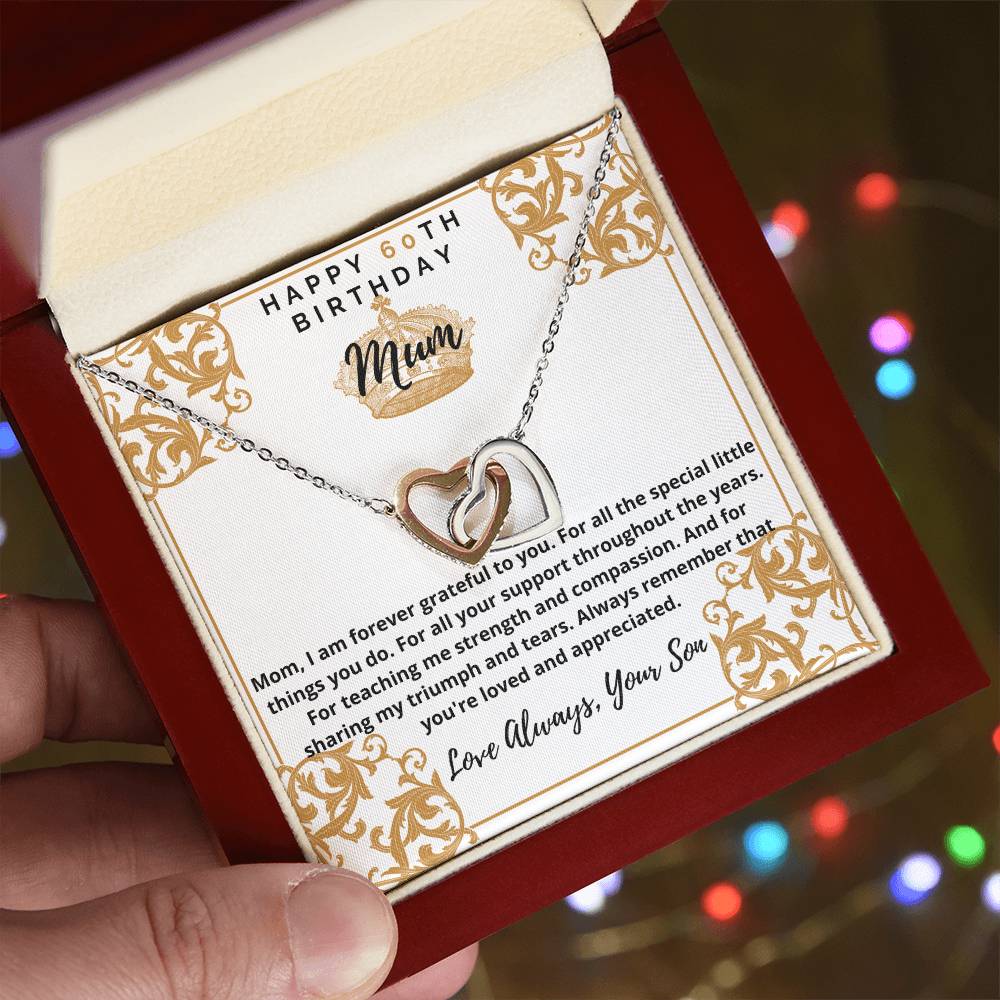 60Th Birthday Gift For Mum Interlocking Hearts Necklace
