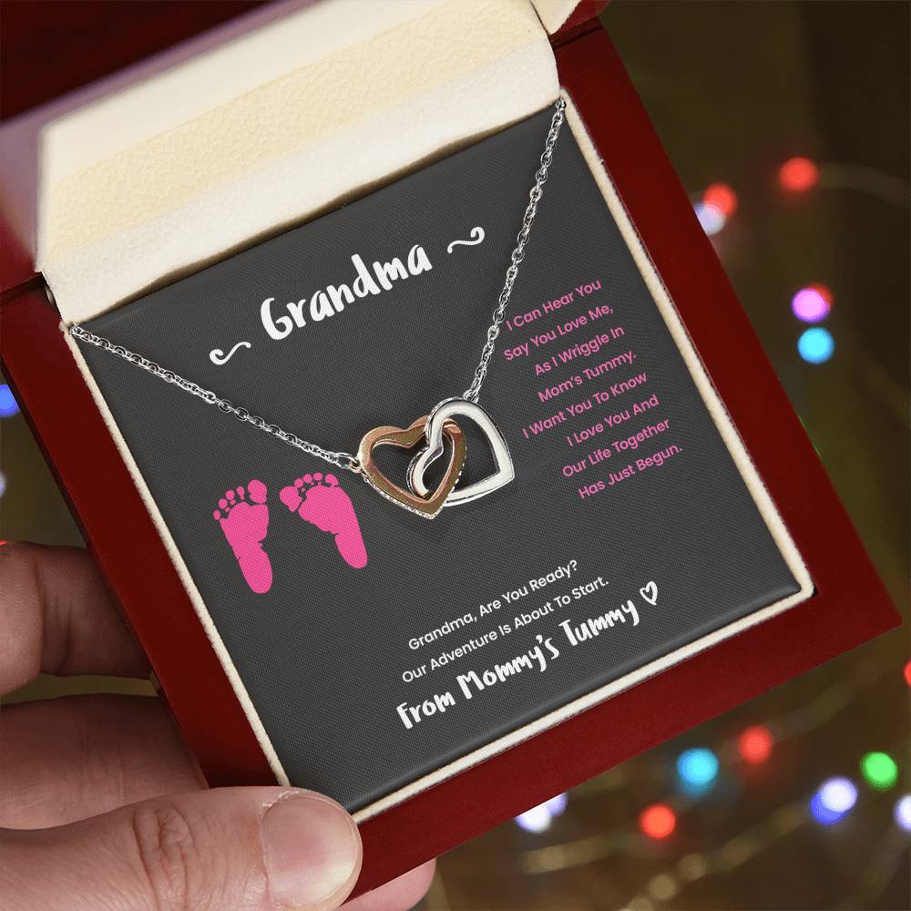 Grandma I Can Hear You Say You Love Me - Pink Version Interlocking Hearts Necklace