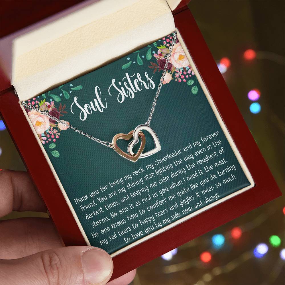Soul Sisters Necklace Gift Bff Necklace Best Friend Gift Jewelry Long Distance Quotes Friends Forever Interlocking Hearts Necklace