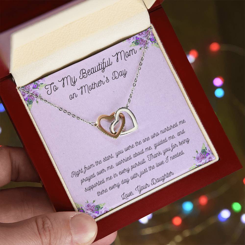 To My Beautiful Mom - Interlocking Hearts Necklace
