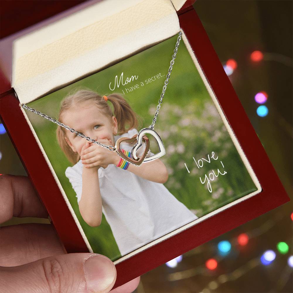 Mom I Have A Secret. I Love You Interlocking Hearts Necklace