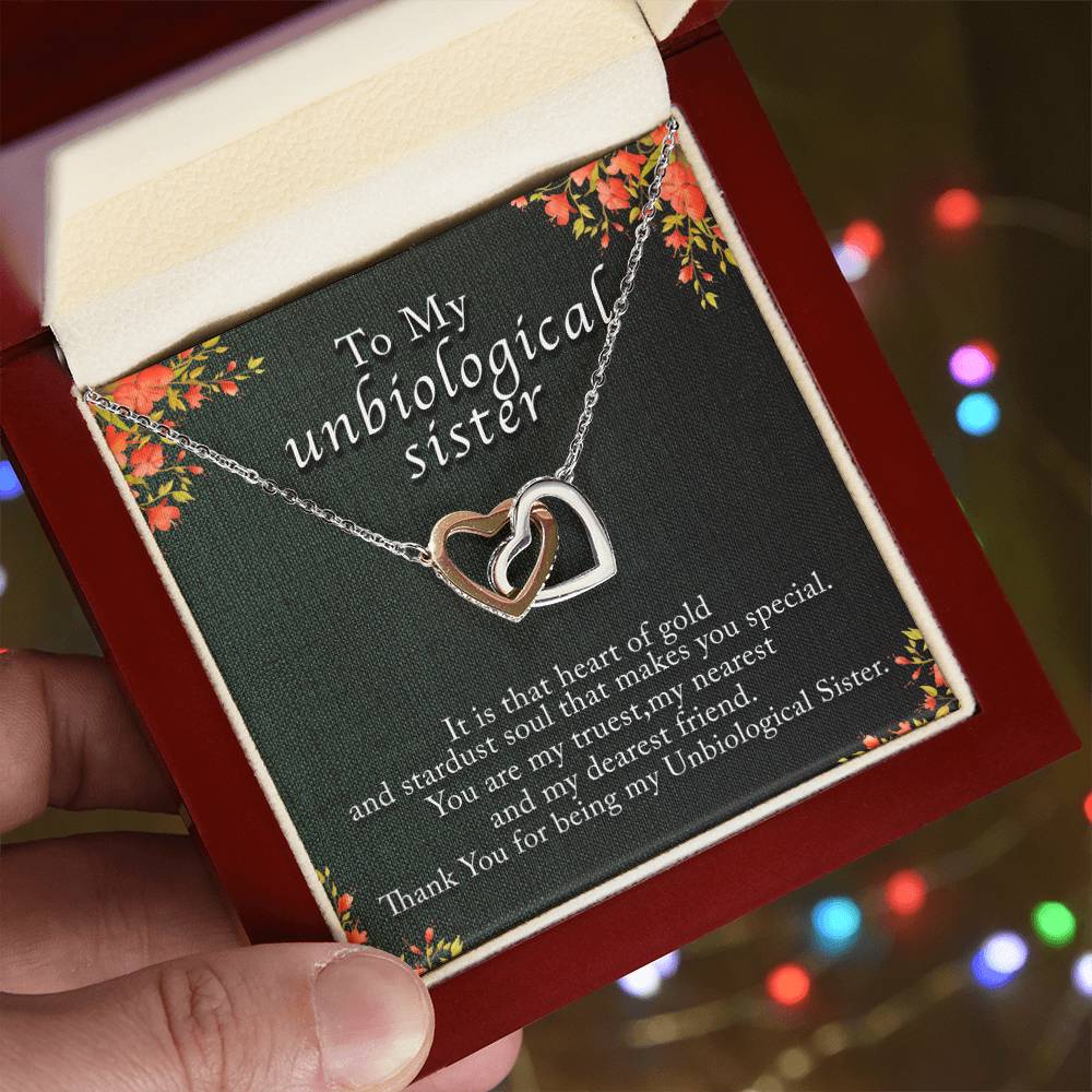 Unbiological Sister Interlocking Heart Necklace Gift Interlocking Hearts Necklace