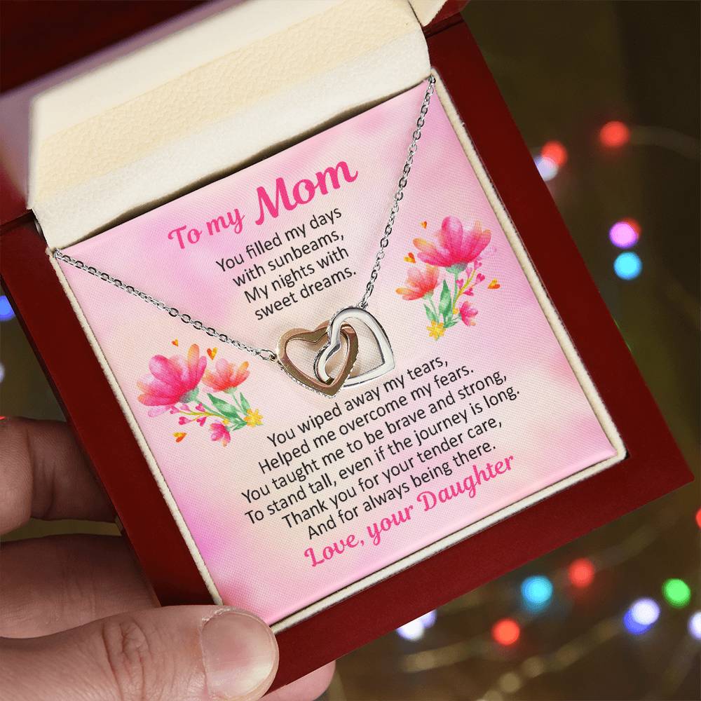 To My Mom - Sunbeams And Sweet Dreams - Necklace Interlocking Hearts Necklace