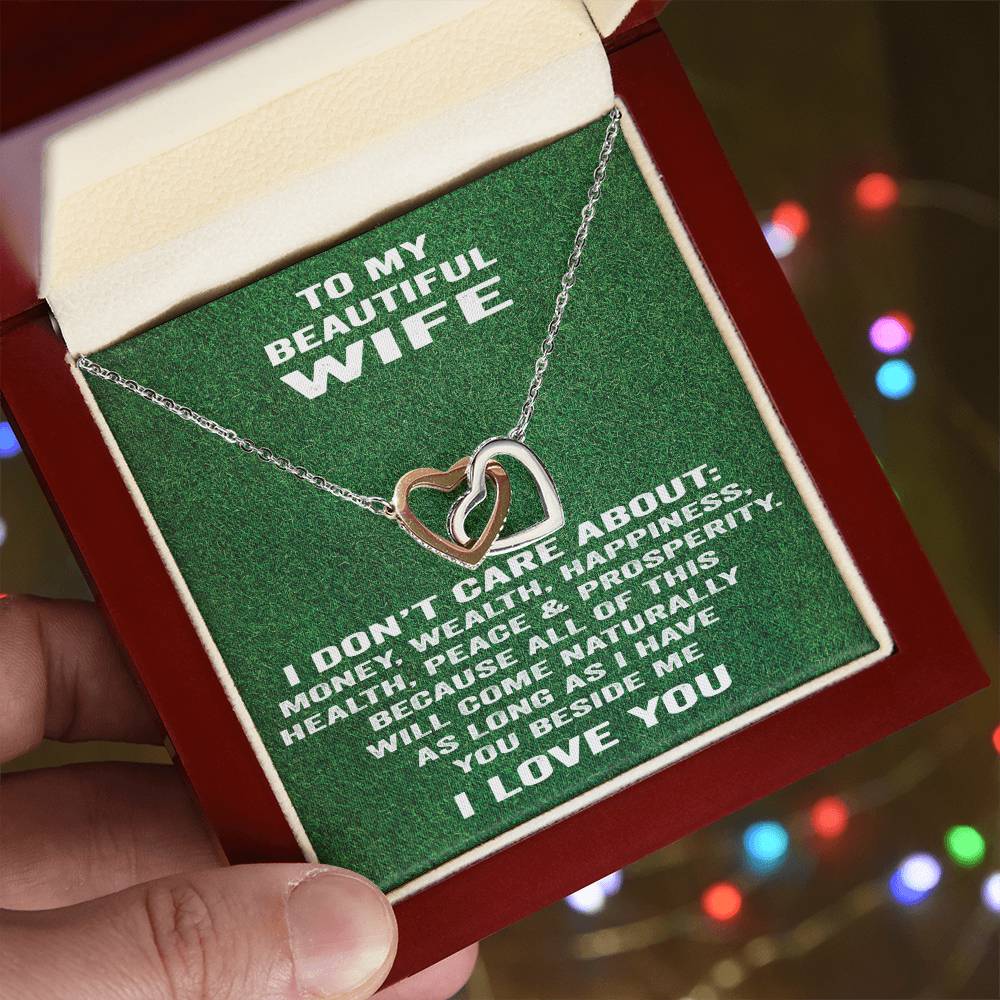 To My Beautiful Wife Necklace I Don'T Care About Bla Bla Bla. Interlocking Hearts Necklace