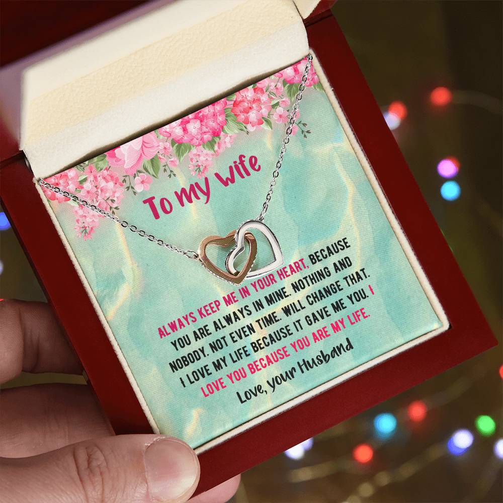 To My Beautiful Wife - Love Your Husband Interlocking Hearts Necklace