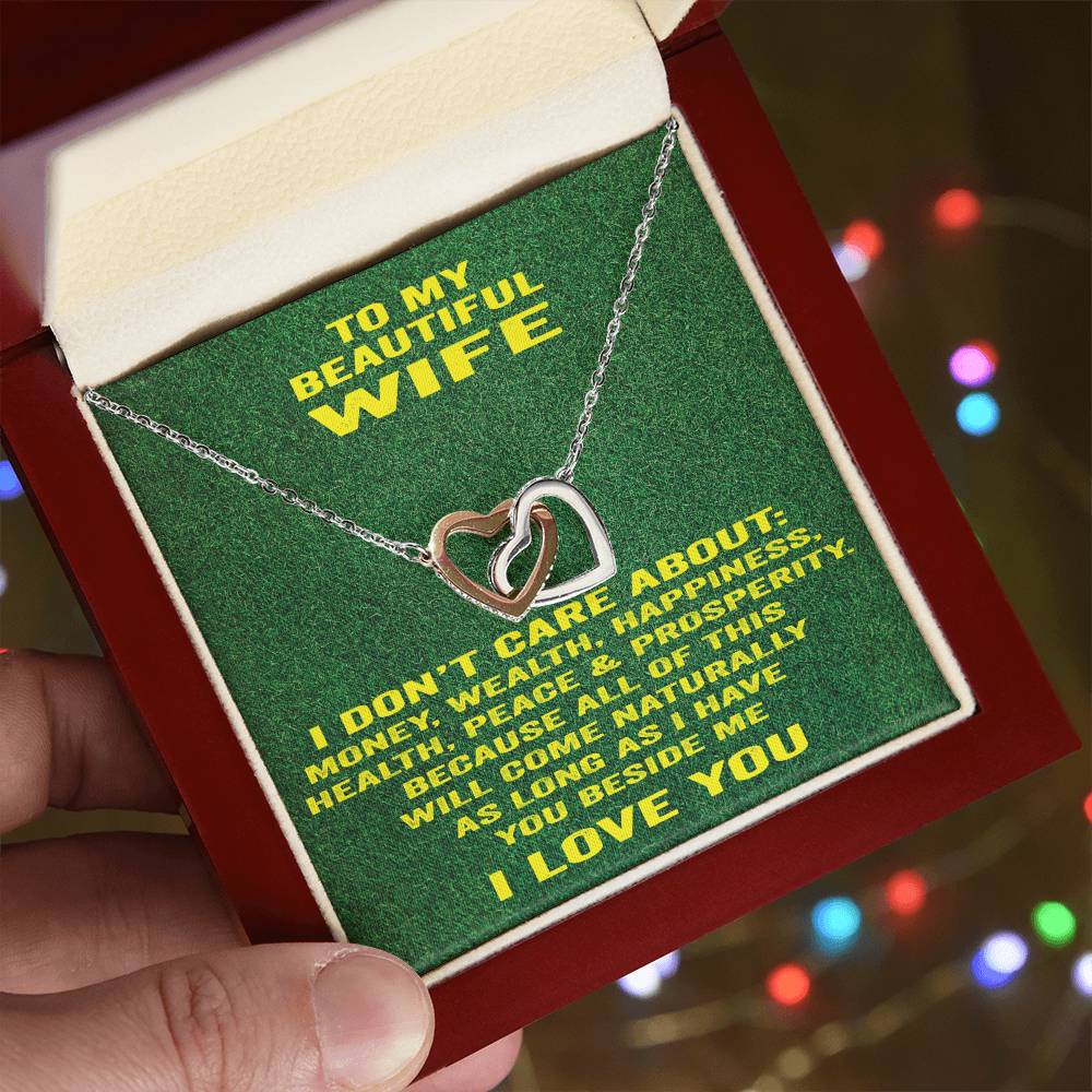 To My Beautiful Wife Necklace I Don'T Care About Bla Bla Bla. Interlocking Hearts Necklace