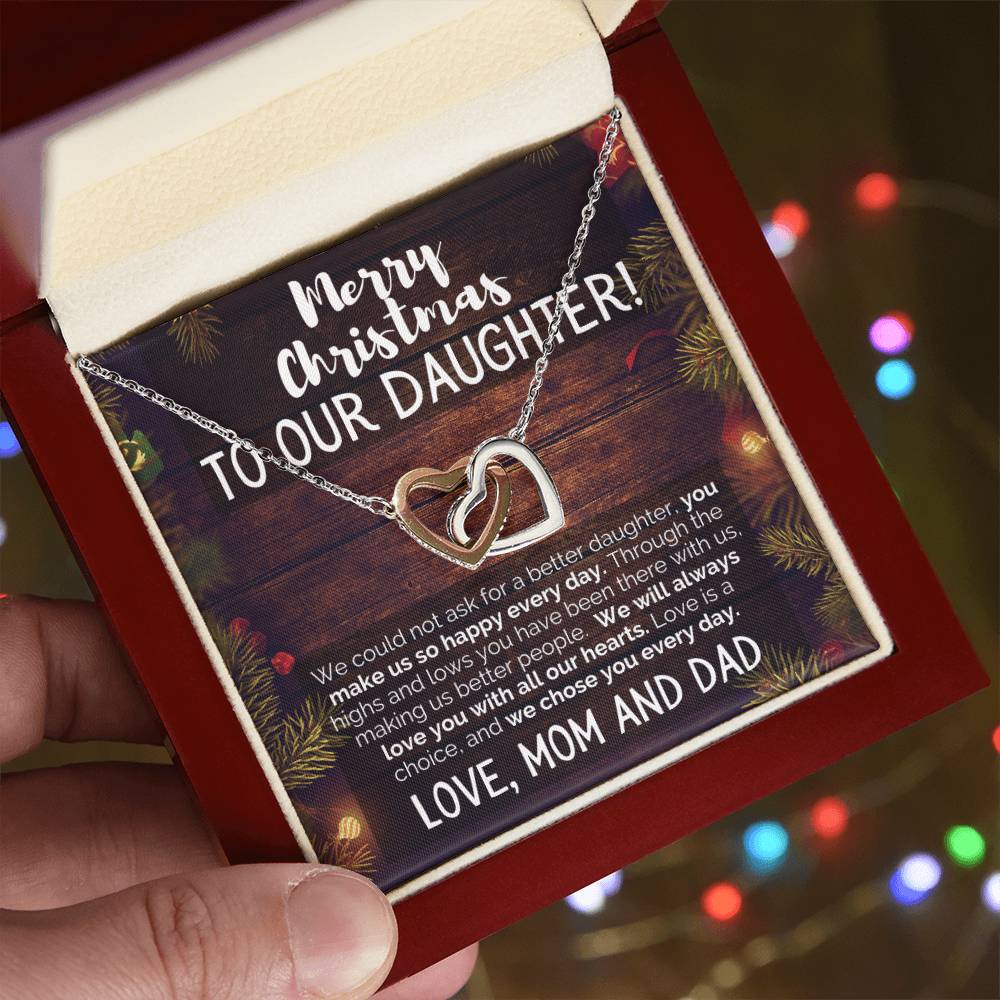 Merry Christmas To Our Daughter Love Mom And Dad Interlocking Hearts Necklace