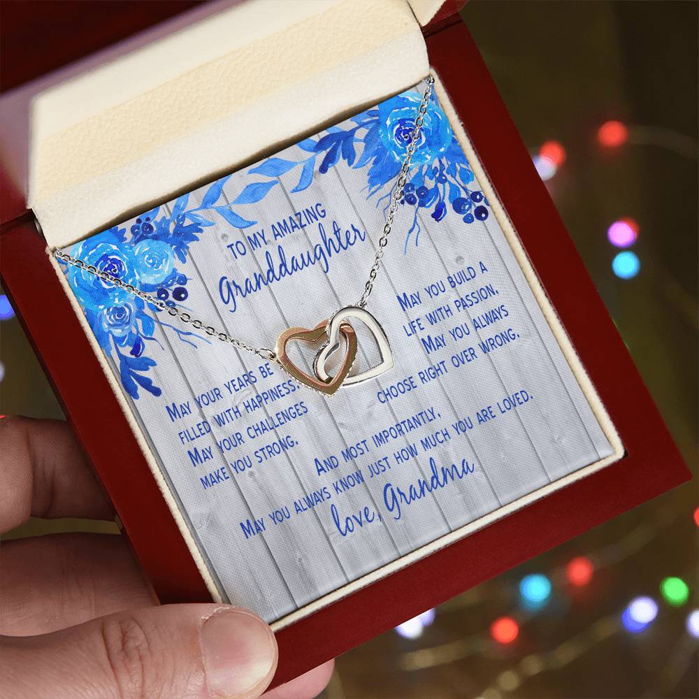 Granddaughter - May Your Years Be Filled With Happiness - Grandma Interlocking Heart Necklace Gift From Grandmother Granddaughter Birthday Gift For Granddaughter Interlocking Hearts Necklace