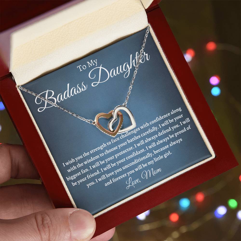 To My Badass Daughter - I Will Be Your Protector Interlocking Hearts Necklace